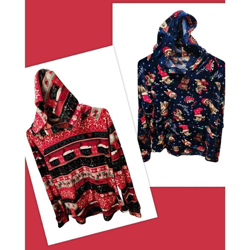 No Boundaries 2 Christmas Extra Soft Hoodies with Puppies And Kittens  Size Smal